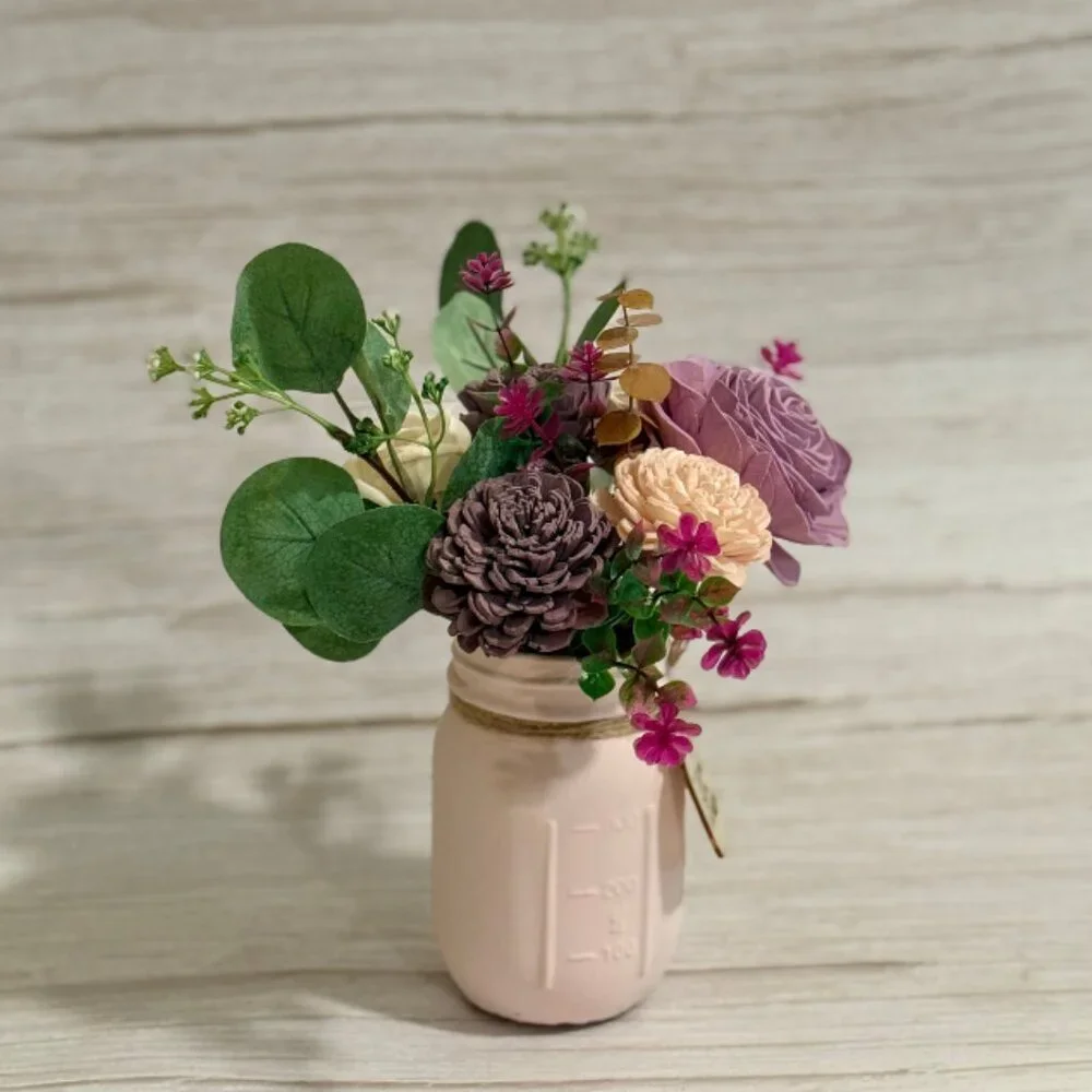 Sola Wood Floral Arrangement in Hand-Painted Personalized Mason Jar
